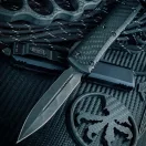 MICROTECH Ultratech D/E Damascus Standard CF Signature Series OTF rugós bicska
