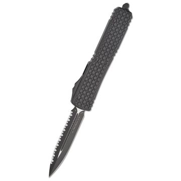 MICROTECH Ultratech D/E Black Full Serrated DLC Frag Tactical Signature Series OTF rugós bicska - 122-3TFRGTBKS