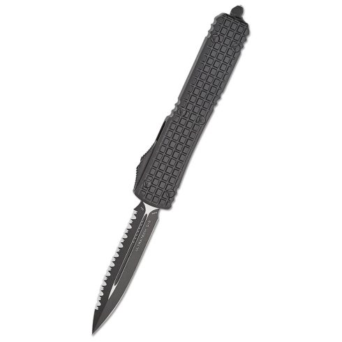 MICROTECH Ultratech D/E Black Full Serrated DLC Frag Tactical Signature Series OTF rugós bicska