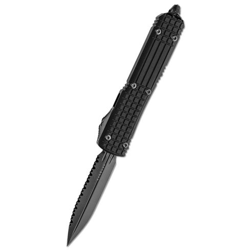 MICROTECH Ultratech D/E Black Full Serrated DLC OTF rugós bicska