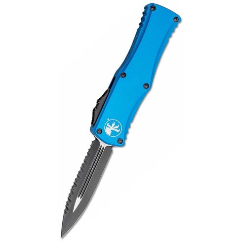 MICROTECH Hera Blue D/E Black Full Serrated OTF rugós bicska