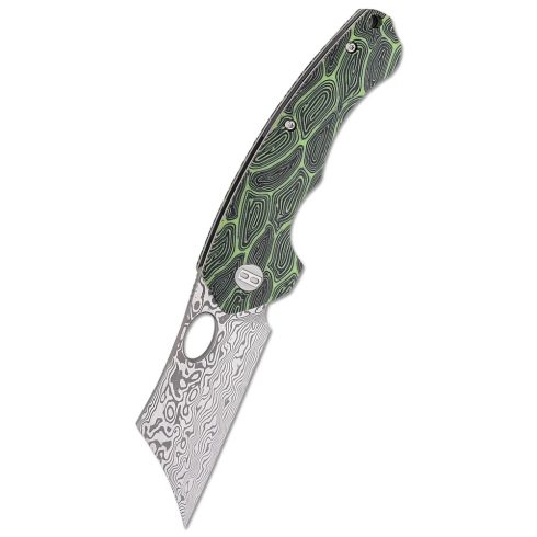 BESTECH Skirmish Damascus Green G-10 Damascus Blade zsebkés - BL07C