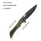 KUBEY Raven OD Green G-10 Black Blade zsebkés - KB245I