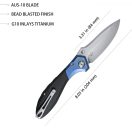KUBEY Ruckus Blue Titanium Head and Black G-10 zsebkés - KU314A