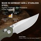 KIZER Phoca CC AEB-L Satin Olive Micarta zsebkés - V3780A1